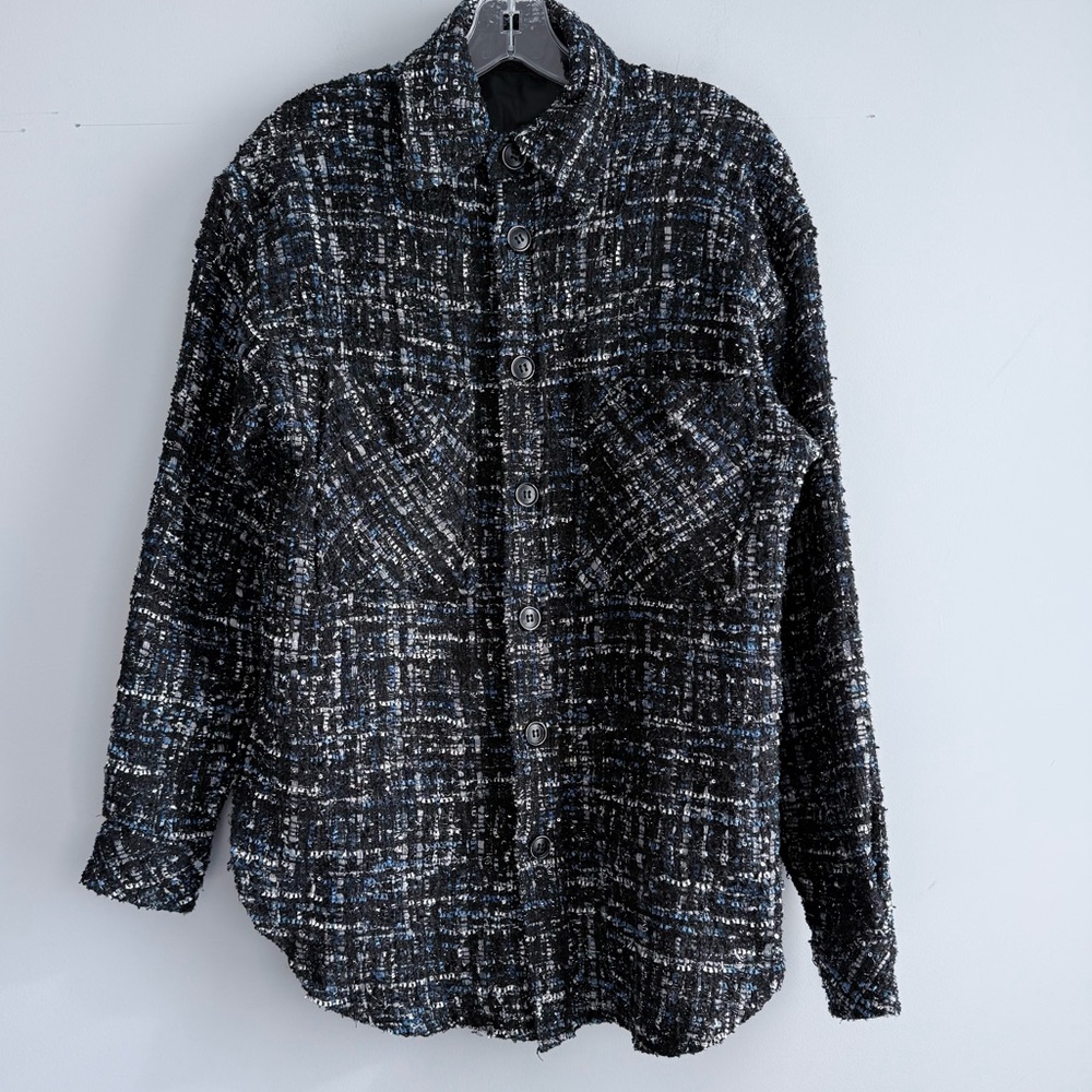 CHARLIE LUCIANO Tweed Overshirt Unisex XS Plaid Academial Shaket Fall Jacket - Picture 3 of 16